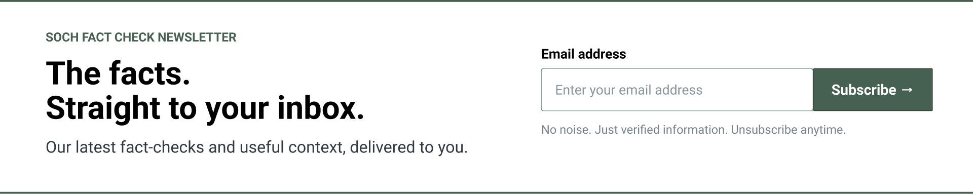 Option 2: white newsletter banner with black text and a green subscribe button.